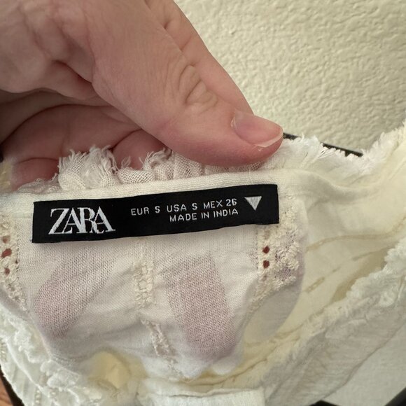 Zara Off White Tie-Front Eyelet Tank Top Size Small - Picture 2 of 4